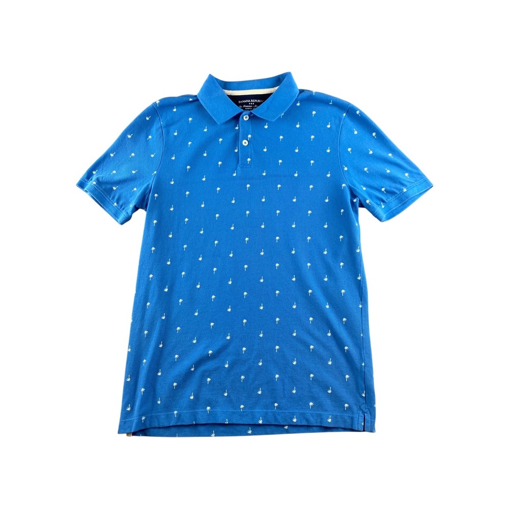 Banana Republic Mens Blue Palm Tree Print Polo Shirt Size Medium